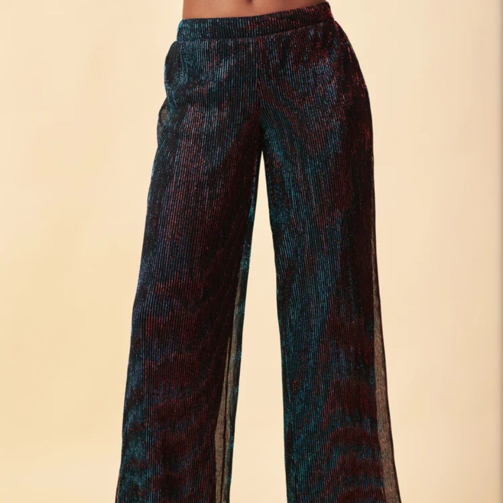 Skies are blue metallic mesh pants